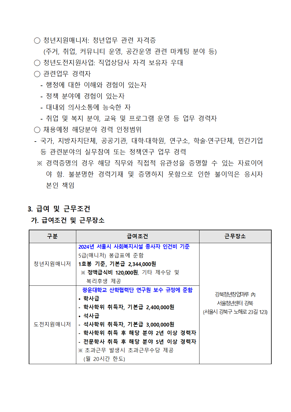 서울청년센터 강북 채용 연장 공고문