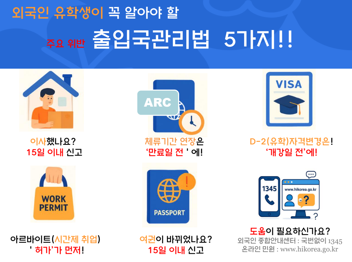 외국인 유학생이 꼭 알아야 할 주요위반 출입국관리법 5가지