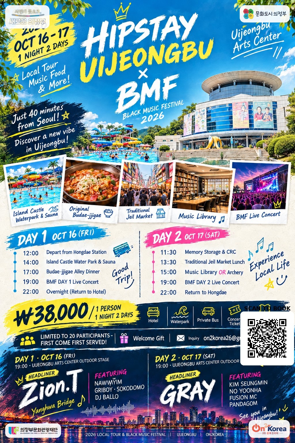의정부 BMF 페스티벌 관람 (자이언티, 그레이, 기리보이 등 출연)
아일랜드 캐슬 숙박 + 워터파크/사우나 체험
전통시장, 활쏘기(국궁), 의정부기억저장소,부대찌게거리등 지역 문화 체험